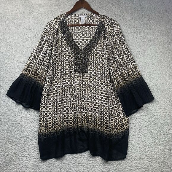 Catherines Shirt Womens 2X Geometric Ombre Embellished Tunic Bell Sleeves - Picture 1 of 10
